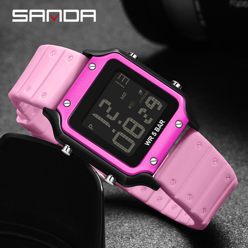 Sanda Classic Small Square Watch Simple Trendy Night Light Waterproof Electronic Men's Watch SD2174-8. 