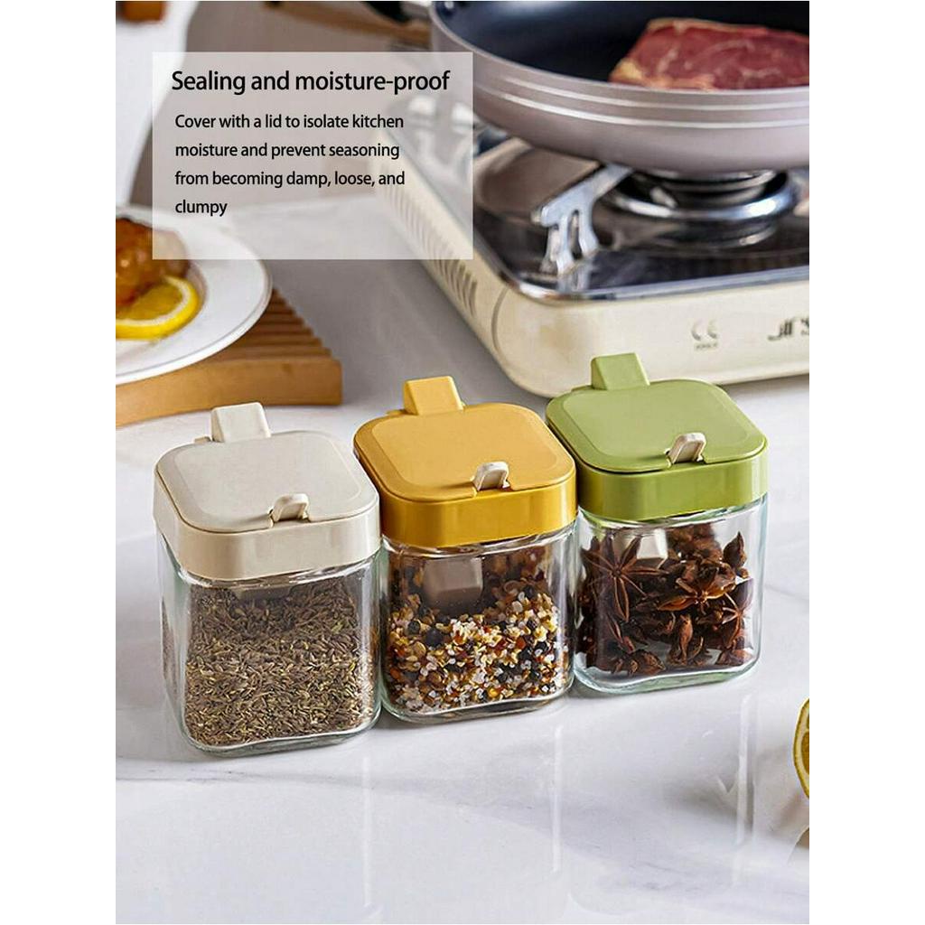 Luftdichtes Gewürzglas mit Löffel, Aufbewahrungsflasche für Salz, Zucker und Pfeffer
_voghion.com