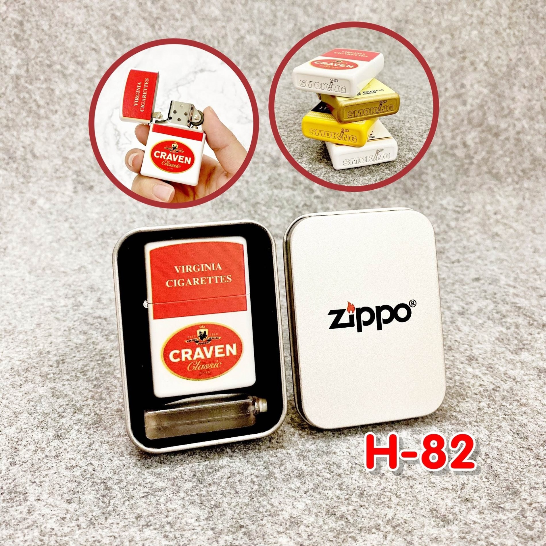 Bộ 4 bật lửa zippo 2 mặt logo các kiểu - kèm hộp