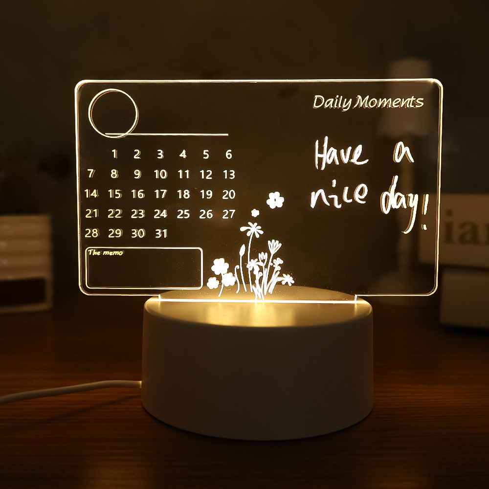 Creative Calendar Notepad Light USB LED Night Lamp Message Board Plan Rewritable Transparent Luminous Bedroom Nightlight. 