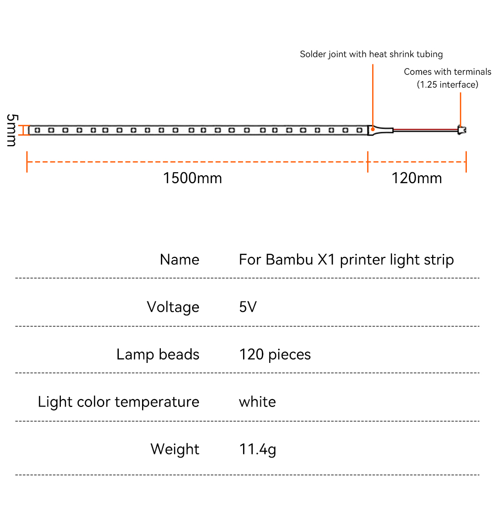 Produktbild von LED-Lichtleiste Für Bambulab P1P/P1S/X1/X1C – 5V, 12W, Wasserdicht, Einfache Montage, Verbesserte Beleuchtung Für 3D-Drucker