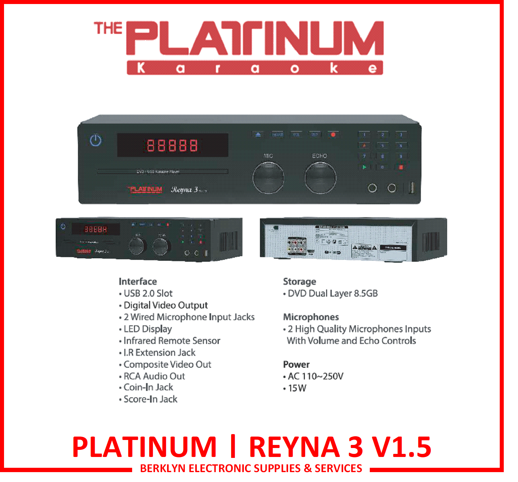 Platinum Reyna 3 V1.5 HDMI Karaoke Player + DVD + Songbook + Remote