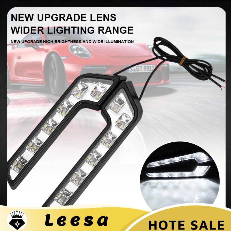 Leesa 【Ready Stock】2PCS Universal LED Car Daytime Running Light 6LED 12V L-shaped DRL White Light 660LM Waterproof Driving Fog Lights Accessories
