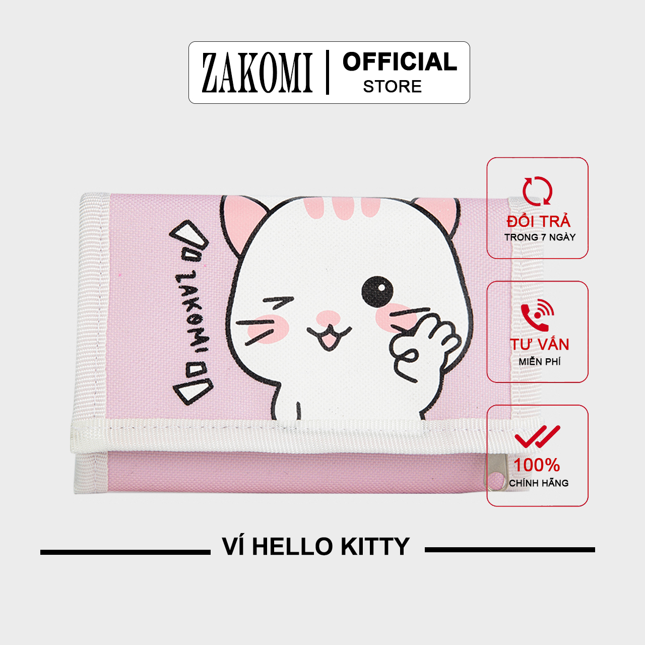 Ví nữ mini học sinh đựng tiền họa tiết mèo kitty Zakomi kích thước 14x8x1cm chất liệu vải chống thấm nước nhiều ngăn đựng thẻ - Bảo hành 12 tháng thumbnail