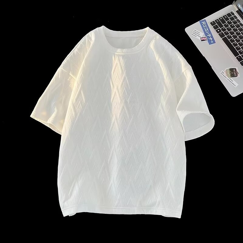 YIPINYOUYOU丨Men's T-shirt - Premium textured jacquard short sleeve T-shirt Niche hip hop street boy T-shirt Breathable Harajuku top