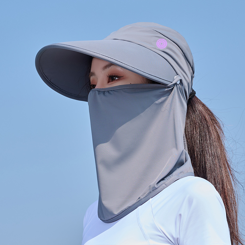 SBART Sunscreen hat for ladies with empty top UV protection large brim nylon ice silk face protector sun visor hat