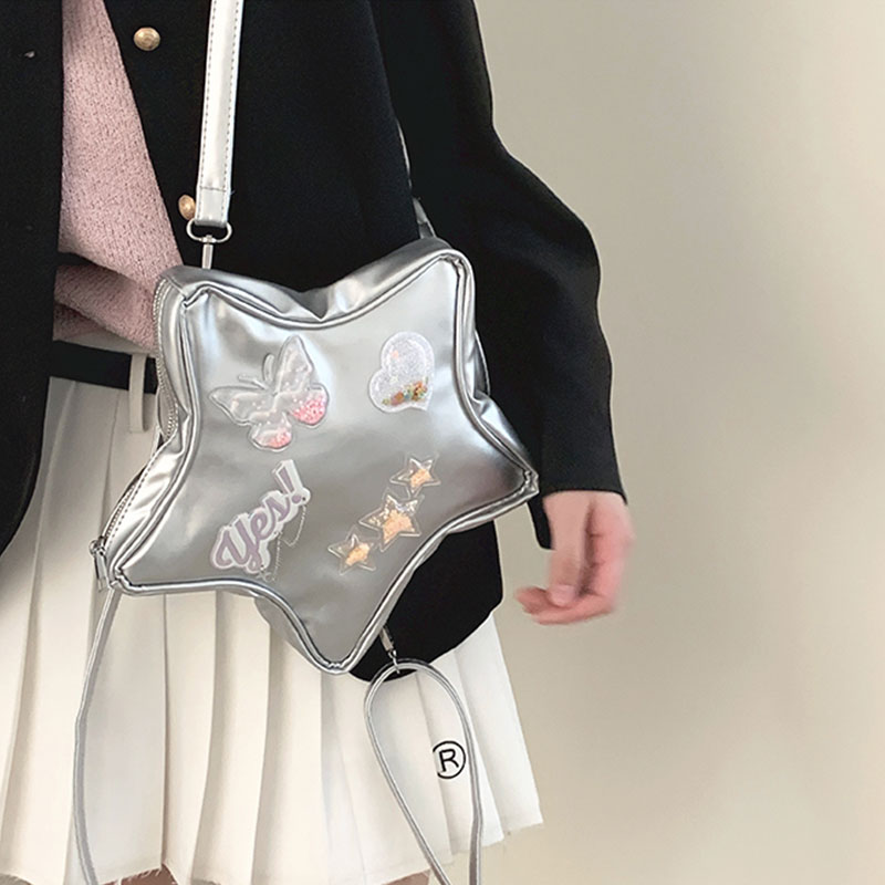 Deere Jack Laser silver star pack New cool backpack Sparkling five-pointed star pack Dopamine cross-body bag