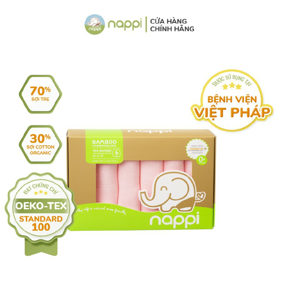 [Chính hãng]. Khăn sữa sợi tre Nappi (6 chiếc/ hộp)