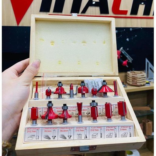 Bộ mũi phay gỗ 15 chi tiết chân 6.35mm _TKDN
