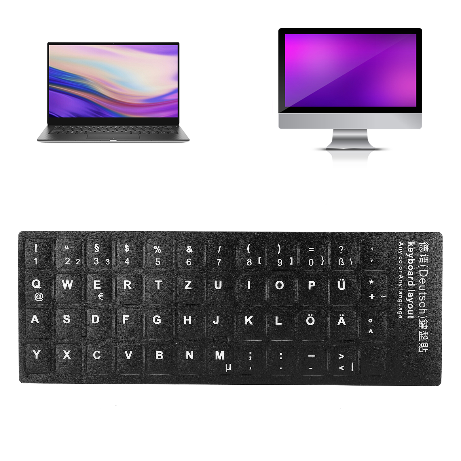 German Keyboard Sticker Replacement Keyboard Sticker Designed for the German Language for 10-inch To 17-inch Laptop Keyboards for Desktop PC Keyboards
