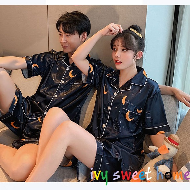 Bộ Đồ Ngủ Pijama Bằng Lụa Bóng Gợi Cảm Cho Cặp Đôi