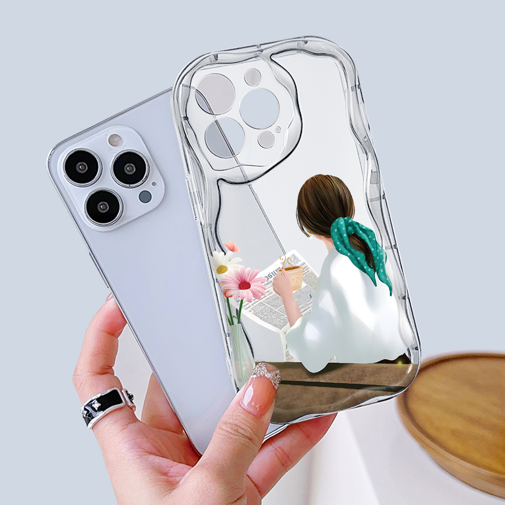 UCUC for Redmi Note 14 Note 14 Pro Note 14 Pro Plus 5G Xiaomi Poco X7 5G Back Cover Girl Drinking Tea Cream Texture Wavy Edge Soft Silicone Phone Case. 