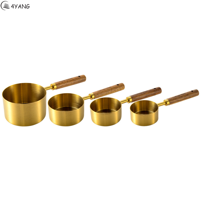 Measuring Spoon Set Wooden Handle Stainless Steel Measuring Cups Spoons Baking Tools Coffee Bartending Scale Kitchen Accessories
