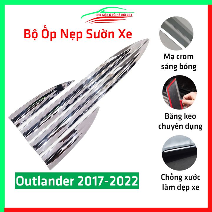 Bộ ốp nẹp sườn, nẹp hông xe ô tô Outlander 2017-2022 mạ crom, trang trí bảo vệ cửa xe hơi