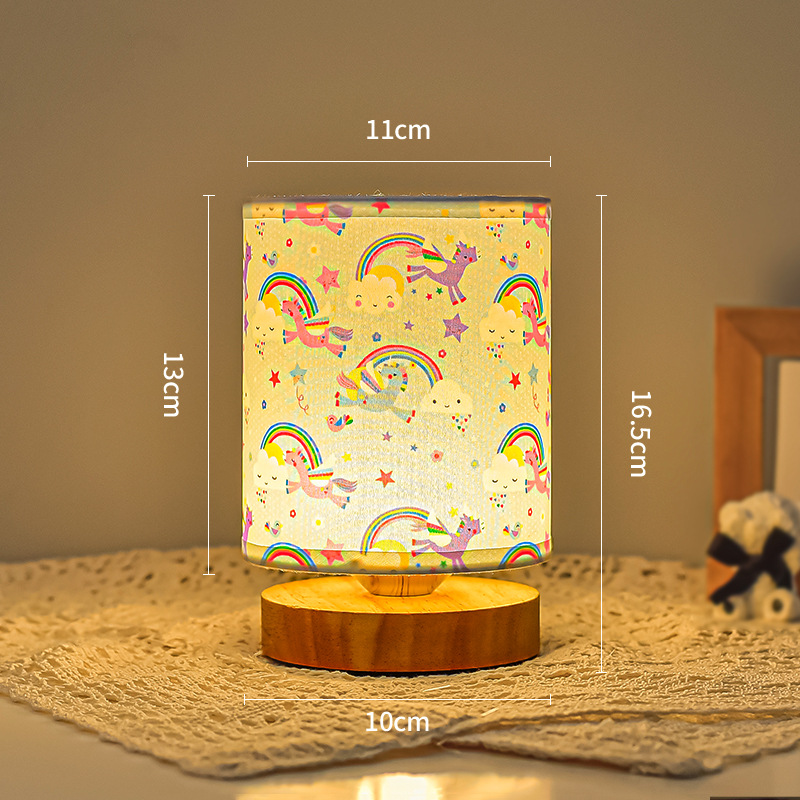 Cartoon bedroom bedside decoration table lamp simple personalized creative gift fabric warm solid wood dimming table lamp