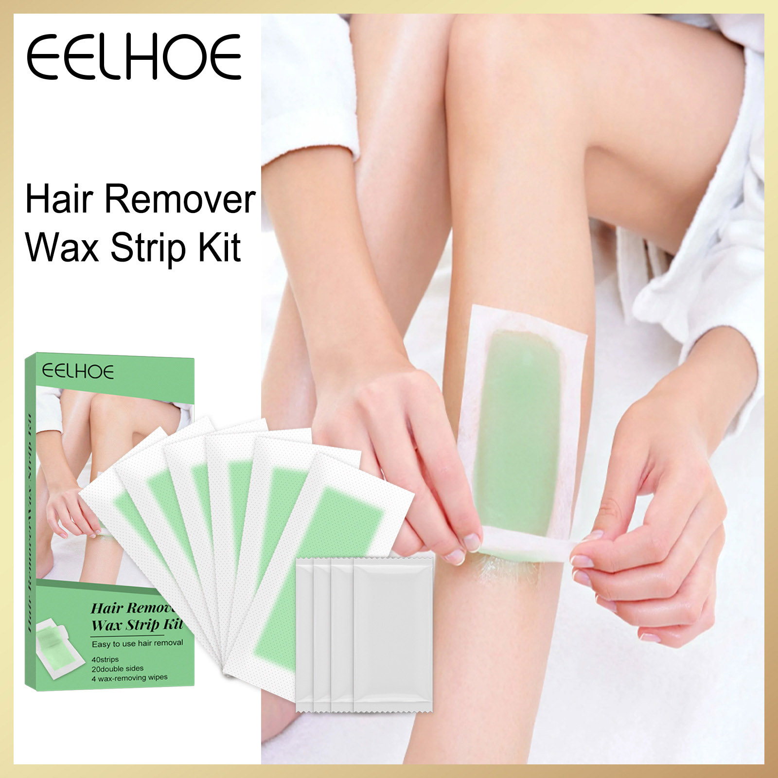Eelhoe Disposable Hair Remover Wax Strip Kit Professional Hair Removal Double Sided Wax Strip Nonwoven Paper Depilation Wax Strip Body Underarm Bikini Leg Cold Wax Paper Pad Patch Unisex（40pcs）