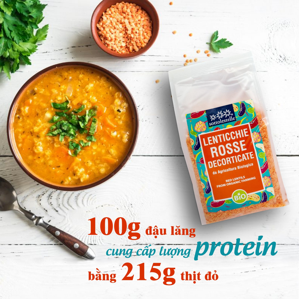 Đậu lăng đỏ hữu cơ Sottolestelle 500g