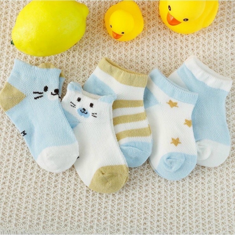 Set 5 đôi tất vớ lưới hình thú cổ thấp cho bé