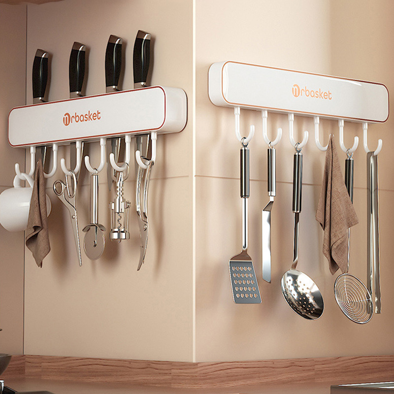 💖 Kitchen knife holder Wall mounted kitchen shelf Non-punching strong adhesive hook Multi-function knife holder storage rack