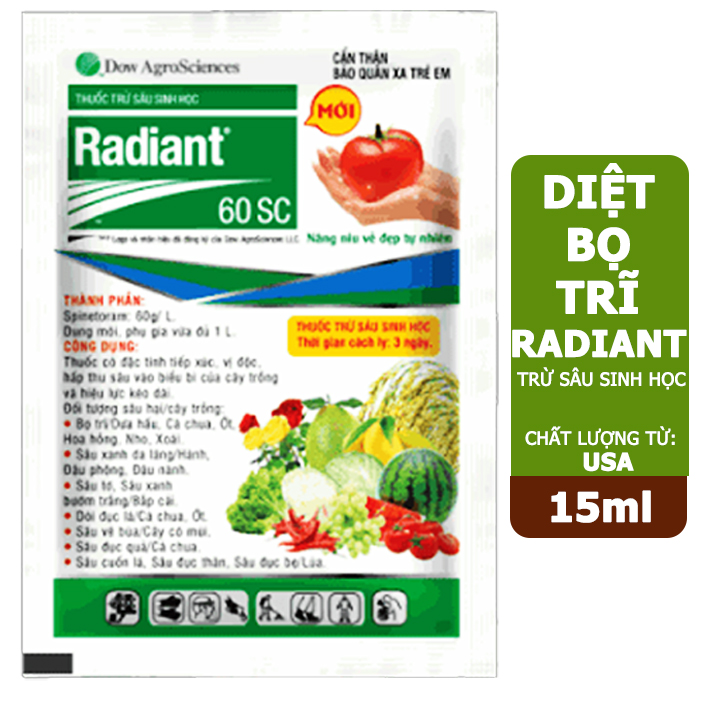 Chế phẩm diệt bọ trĩ Radiant 60sc, gói 15ml, diệt sâu sinh học, bảo vệ toàn diện hoa hồng, cây cảnh