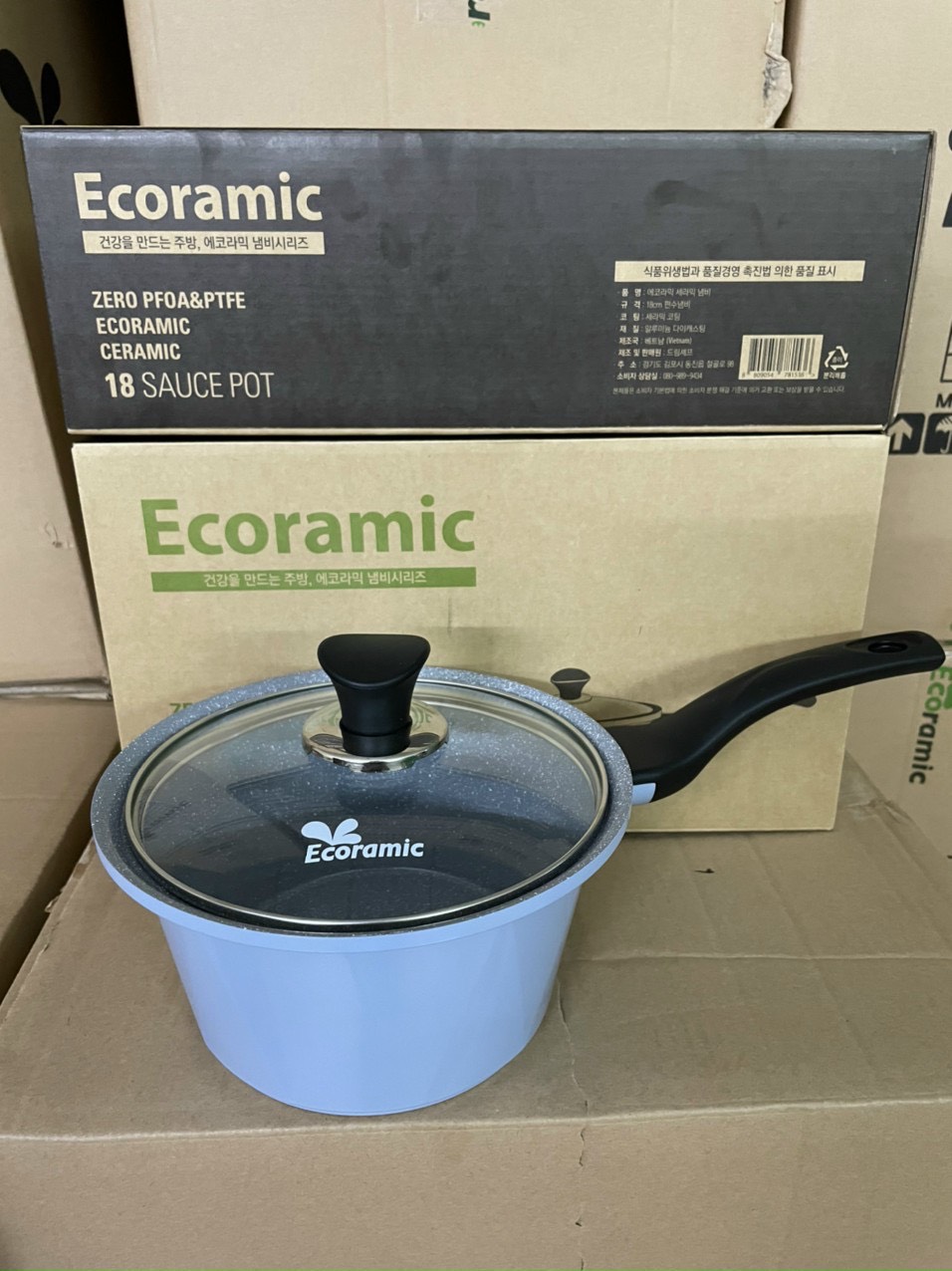 Nồi quánh vân đá đúc nguyên khối Ecoramic 18cm (Dùng được bếp điện từ)