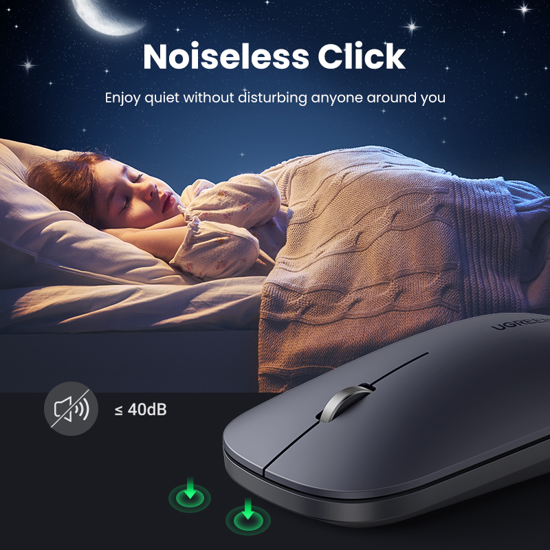 【2.4G】UGREEN MU001 Wireless Mouse 2.4G Silent Computer Mouse with USB Receiver, Ultra Slim Optical Cordless Wireless Mouse, 4000 DPI, Small Flat Portable Mice for PC, Laptop, Computer, Chromebook, MacBook Model:90372