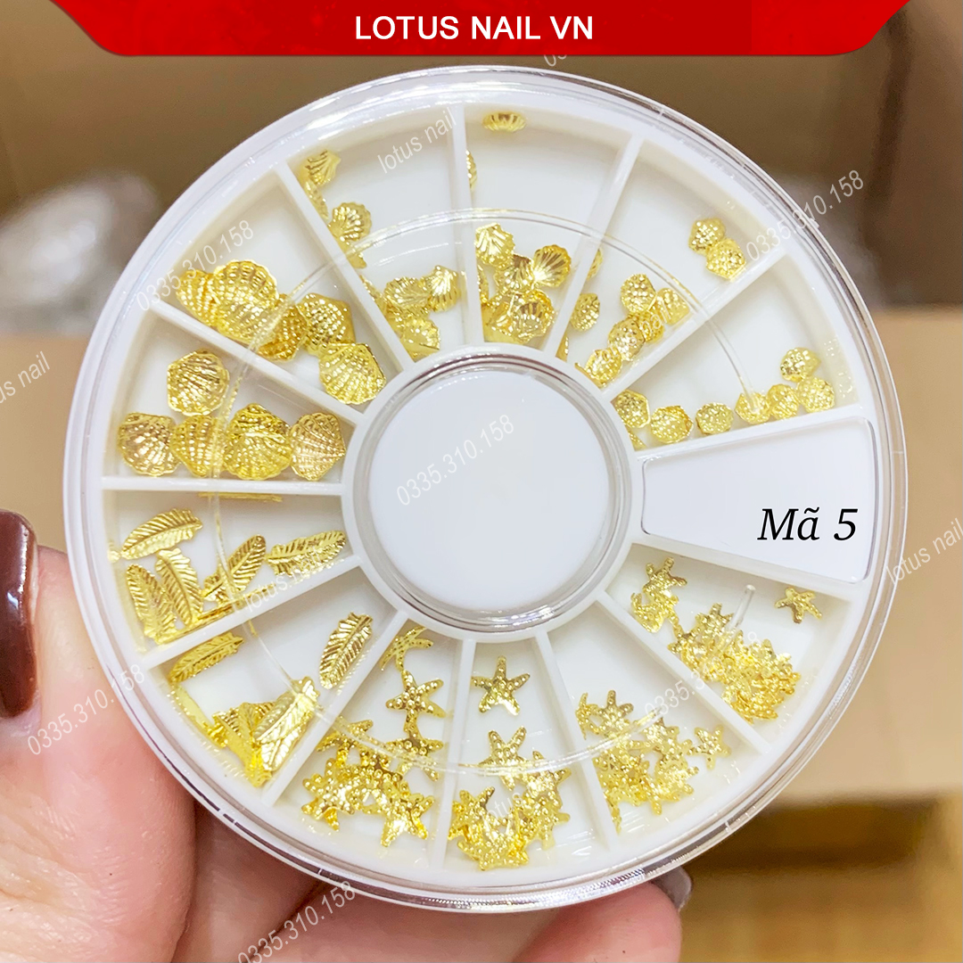 Set phụ kiện charm trang trí móng Hàn Quốc khay tròn