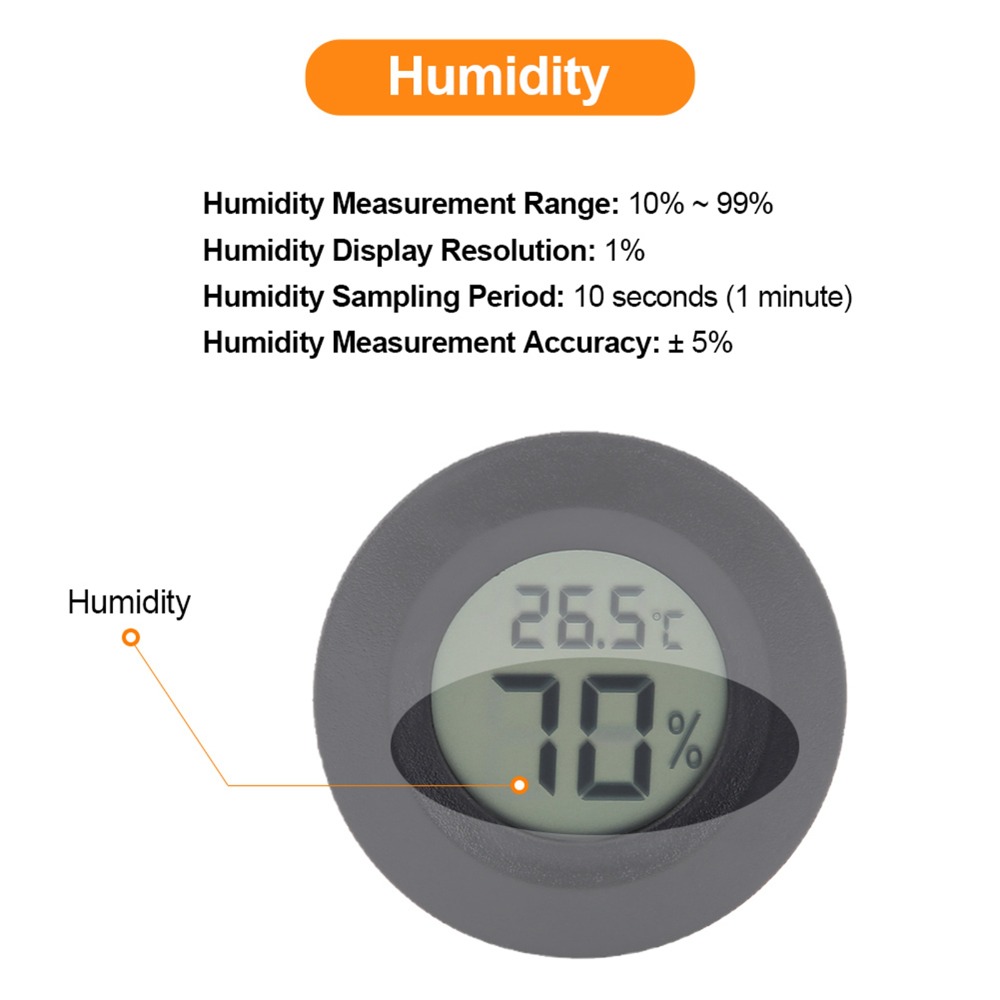 Durable Mini Round Shape LCD Humidity Meter Circular Embedded Digital ...
