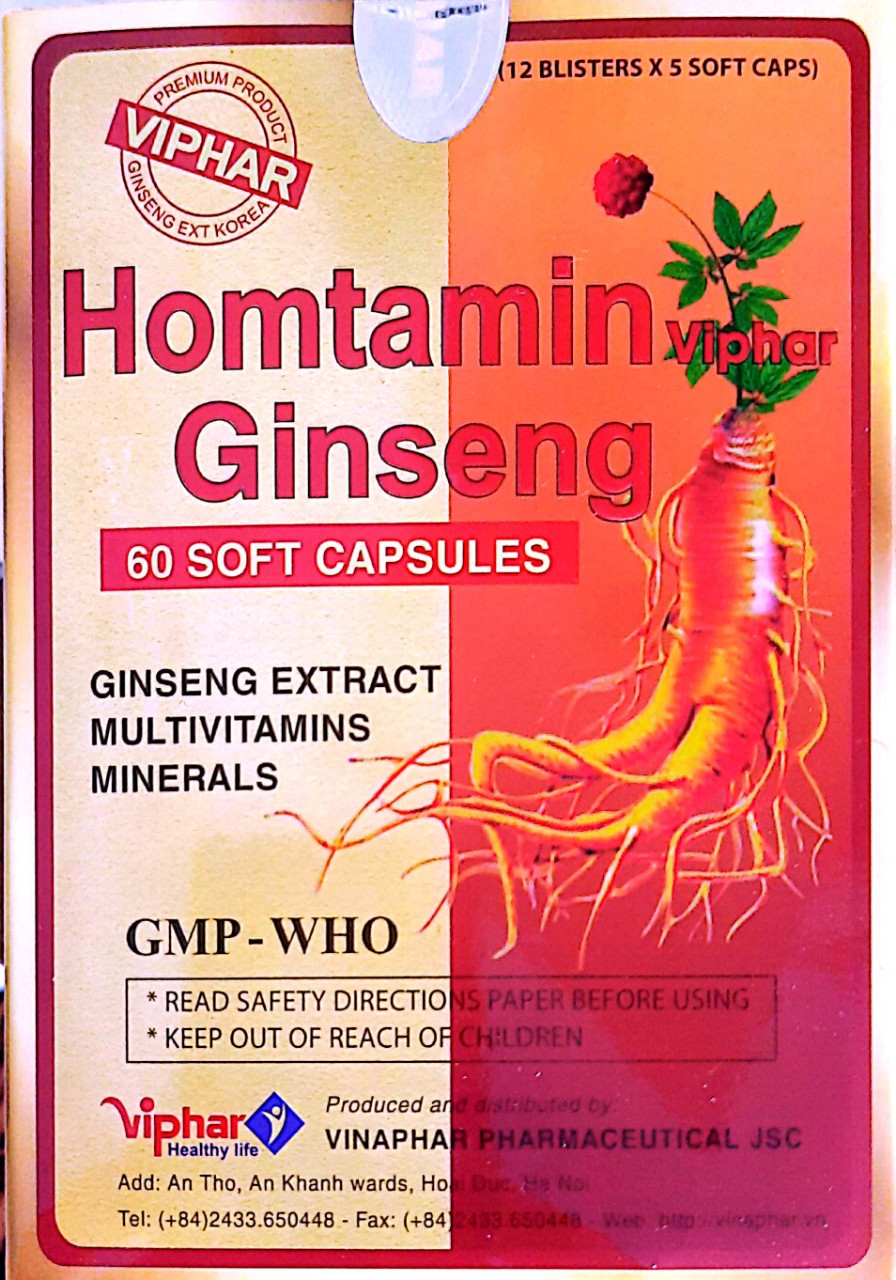 Hồng sâm Homtamin Ginseng Viphar Hộp 60 viên nang mềm