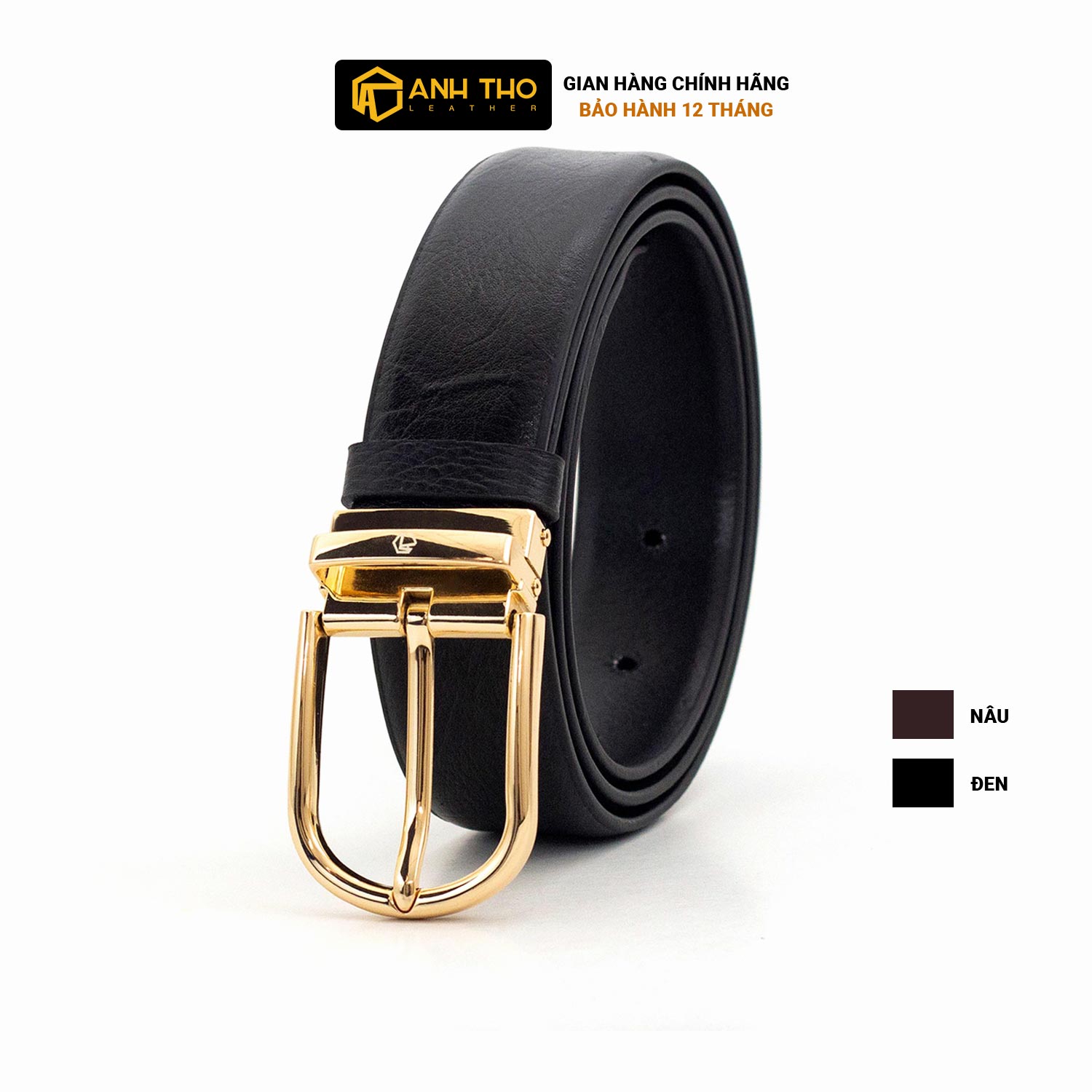 Thắt lưng khoá kim sang trọng MSKK35-10, chất da bò vân sần bền bỉ, bảo hành 36 tháng, Anh Tho Leather