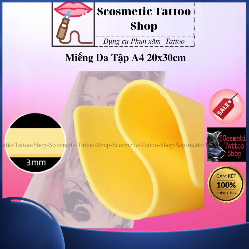 Da giả tập xăm a4 - da giả silicon phun xăm tattoo kích thước 30cm*20cm, dày 0,1cm