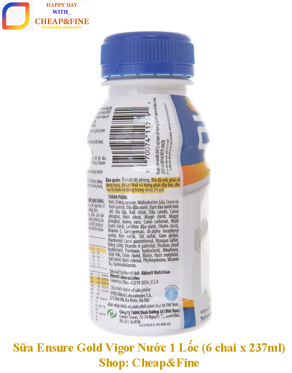 Sữa Ensure Gold Vigor Nước 1 Lốc (6 chai x 237ml)