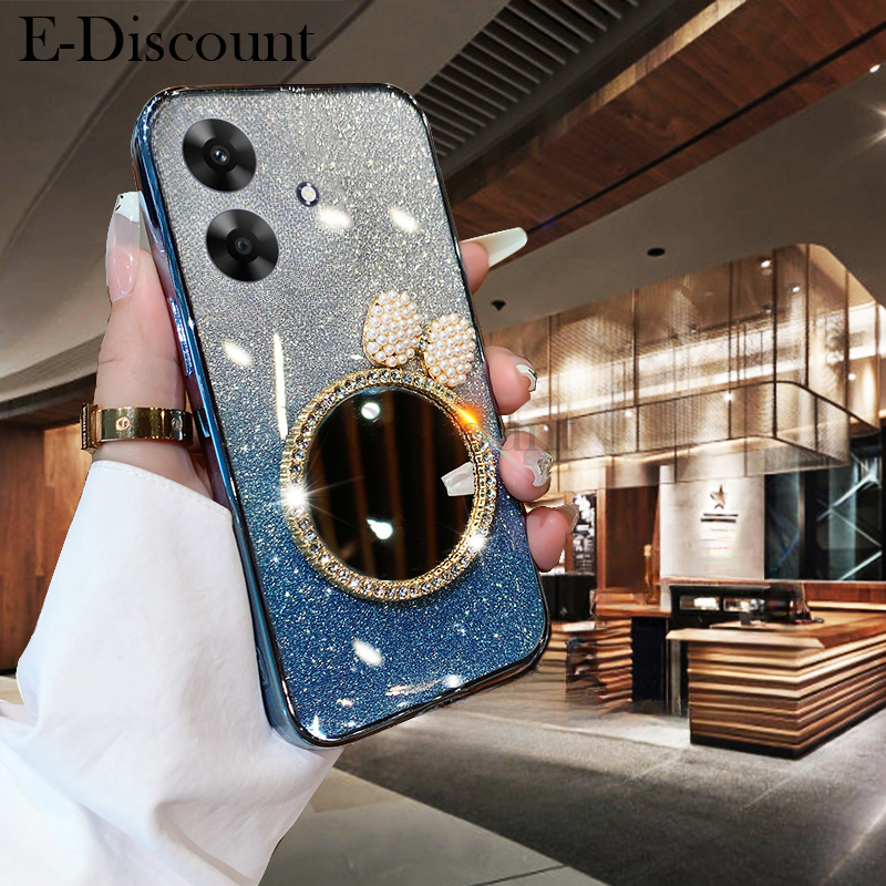 New Phone case Realme Note 60 50 C51 C61 Back cover with Bow Makeup Mirror Luxury Shiny Gradient Clear Plating Glitter Girls Slim For Realme Note 50 Note 60 C63 C61 case