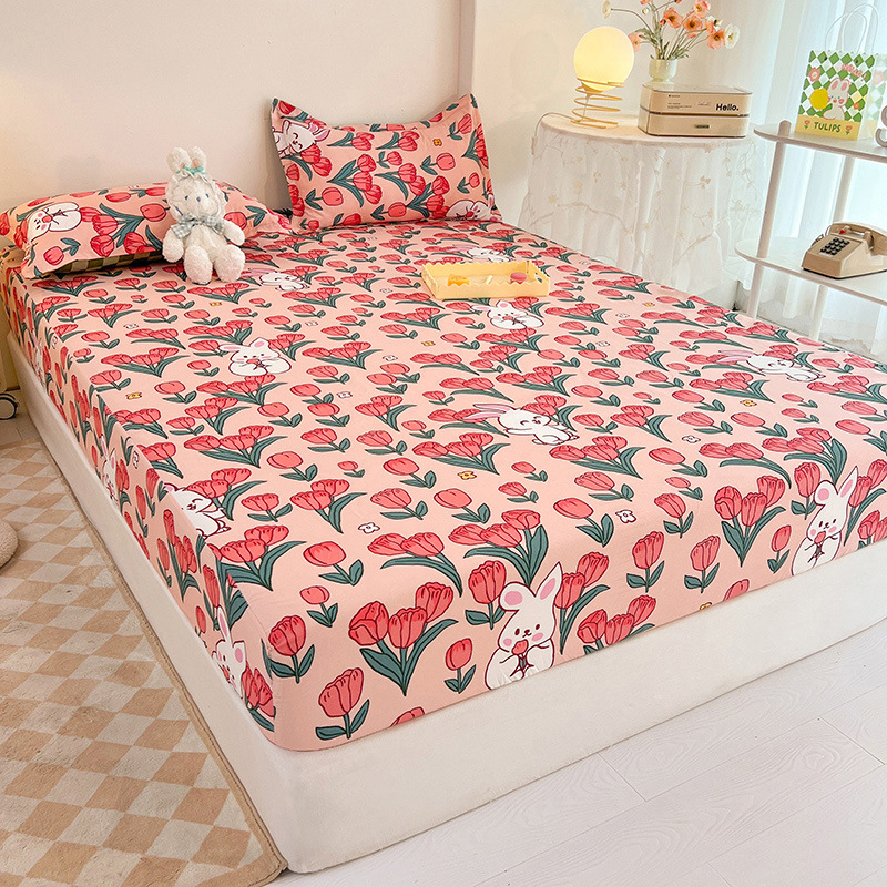 Solid color brushed bed cover solid color bed hat hotel mattress protector single piece cute