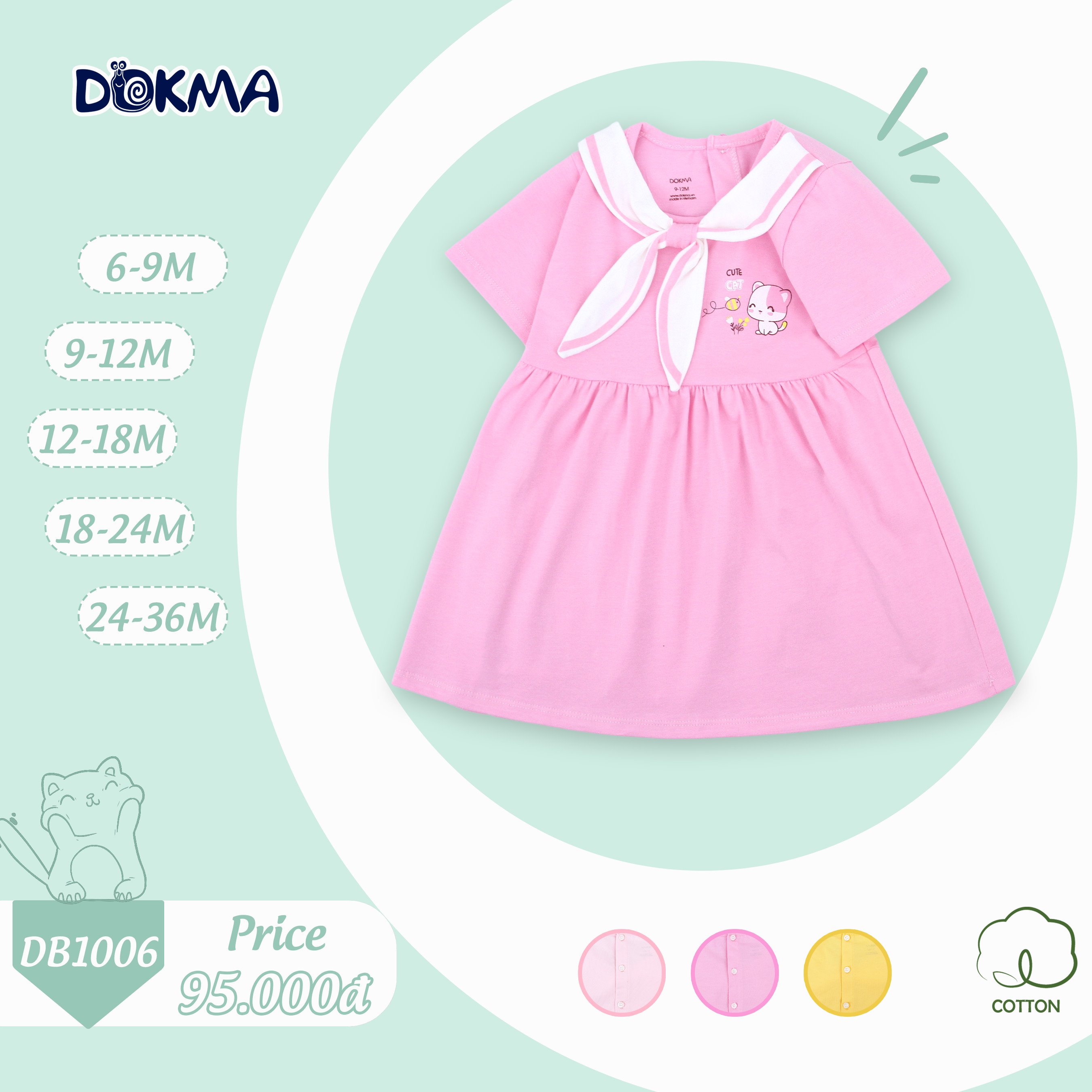 (6-36M) Váy cộc tay cotton cho bé - DOKMA