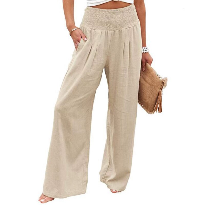 Foridol Spring Summer Cotton Linen Women Pants Pockets Solid