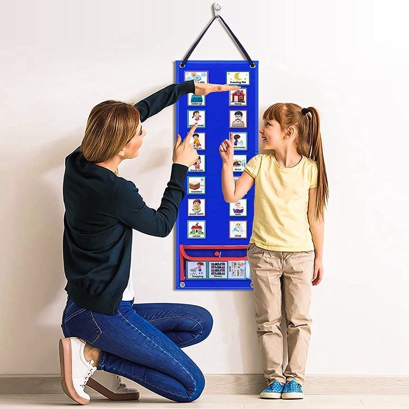 Visual Schedule for Kids Daily Routine Chart Calendar Pocket Blue Autism Learning Behavioral Tool for School