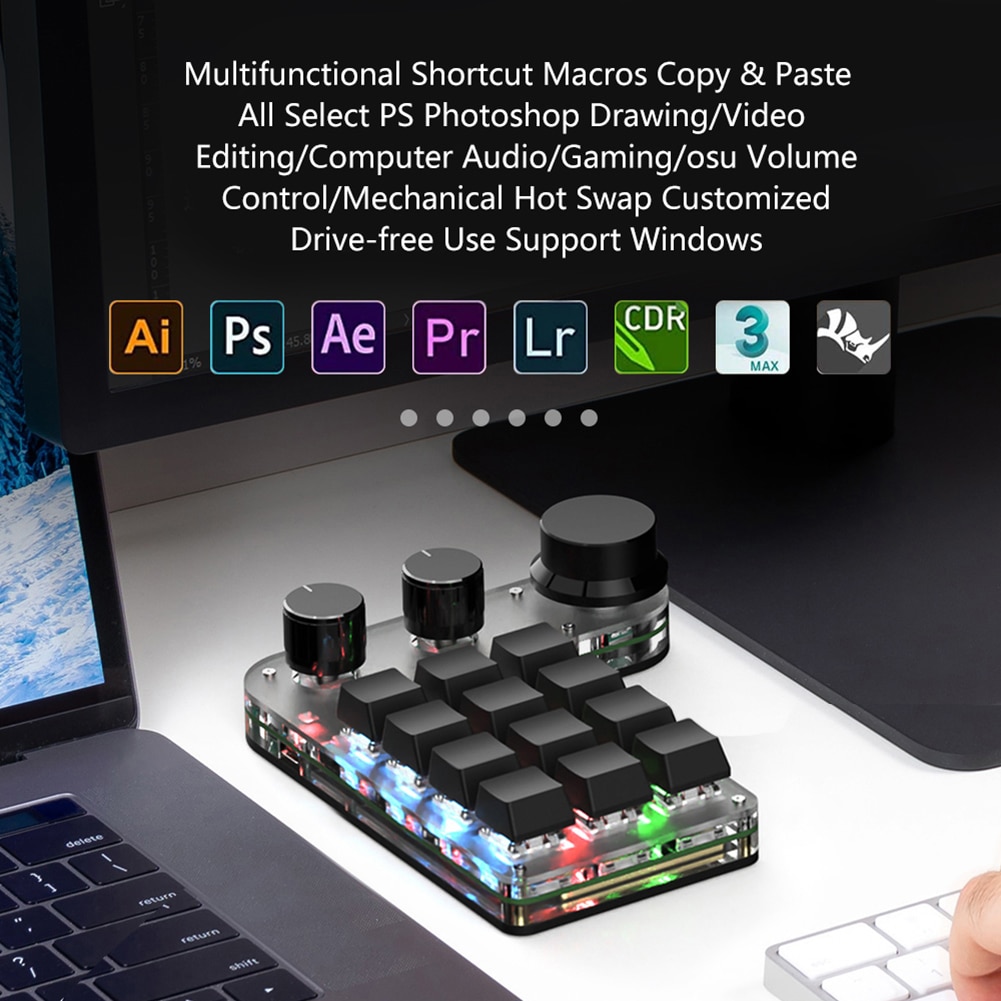 Wireless Bluetooth Programming Macro Custom Knob BT Keyboard RGB 12 Key Copy Paste Mini Button Gaming Keypad Mechanical Macropad