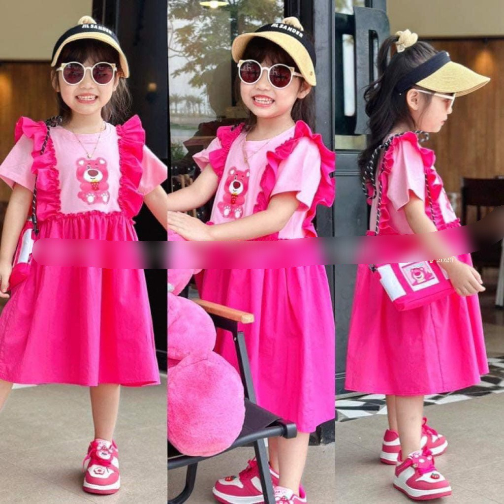 Váy hình chú gấu hồng dễ thương 10-26kg