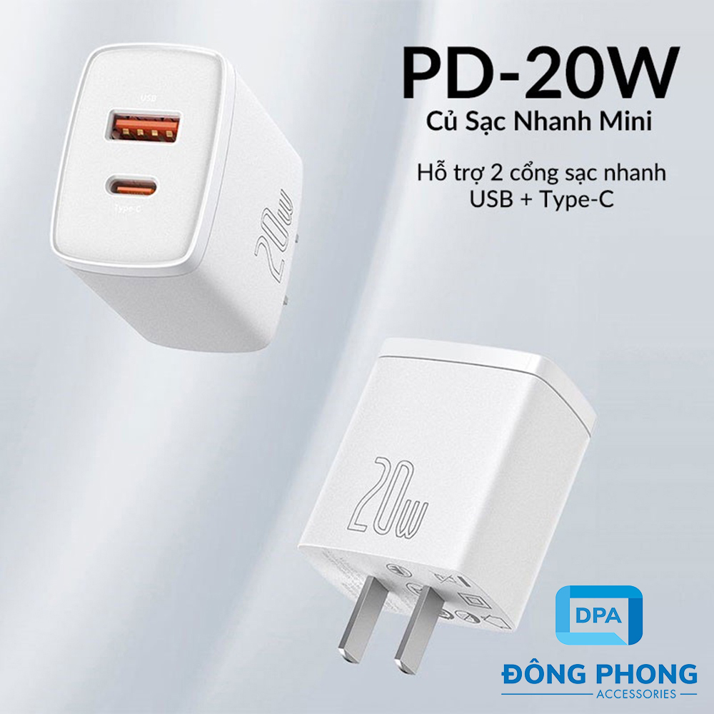 Củ Sạc Nhanh Đa Năng Baseus PD 20W Compact ( USB + Type C Dual Port, QC 3.0 Multi Quick Charge Support )