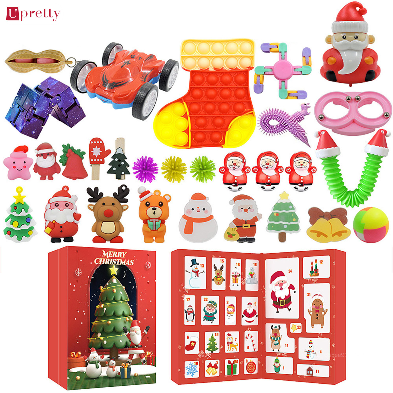 Upretty Christmas Countdown Calendar 24 Days Countdown Cute Ornaments Set for Christmas Tree Fireplace Decoration UT-MY