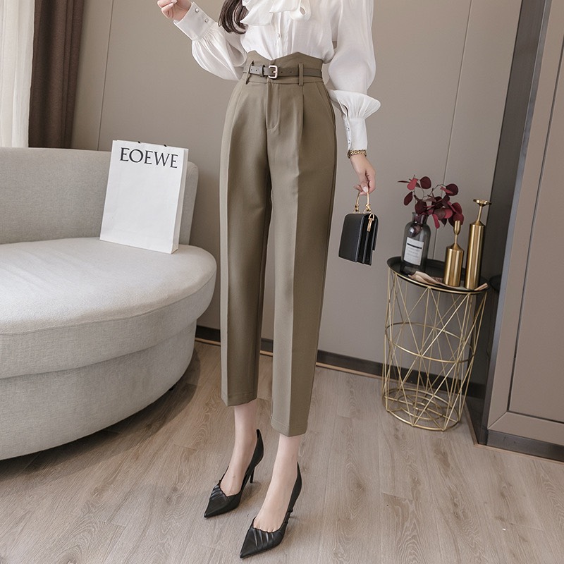Quần Baggy Sẻ Cạp Lưng cao kèm đai