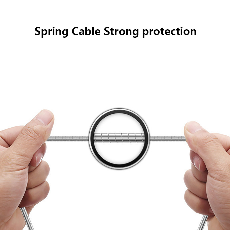 DISOUR Metal Spring Data Charging Cable USB Type-C Lightning Micro-USB Fast Charger Cable Strong Protection For iPhone Xiaomi Huawei Samsung