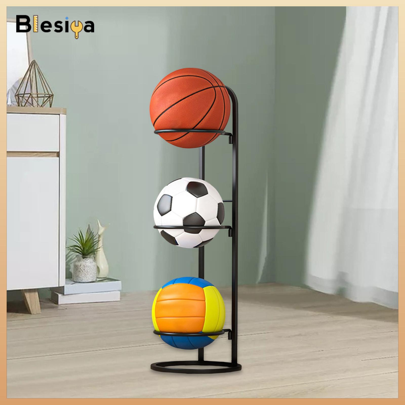 Blesiya 3 Tiers Ball Rack Vertical Ball Storage Basketball Storage Shelf for Kids