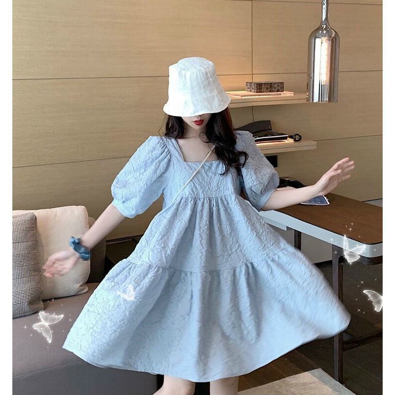 Đầm hoa dáng babydoll cổ nơ - váy suông hoa chất tơ ép 2 lớp dễ thương vintage