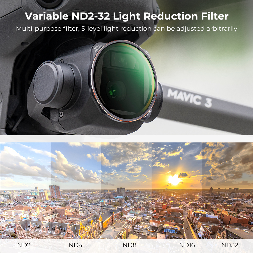 K&F Concept Variable ND2-ND32 (1-5 Stops) ND Filter for DJI Mavic 3/Mavic 3 Cine, Neutral Density Filter