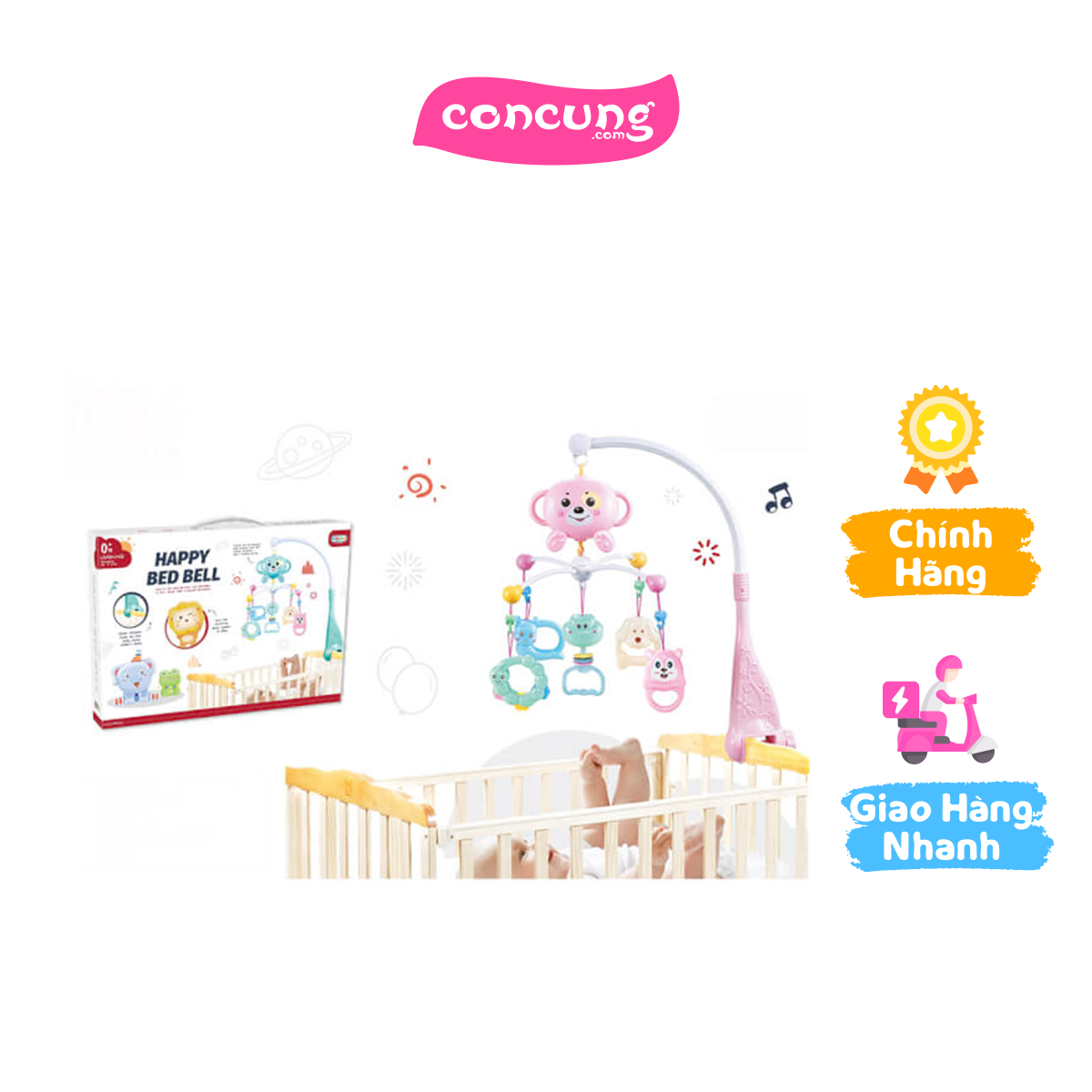 Bộ đồ chơi treo nôi đa năng kèm xúc xắc có nhạc Aiyingle (668-32, HW, Hồng)