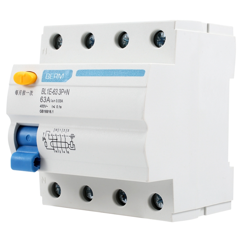 () bl1e-63 3p+n 63a rccb residual current circuit breaker 400v 30ma electric leakage protection mini circuit breaker