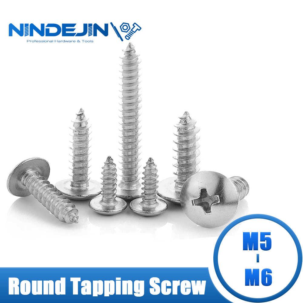 Nindejin Pan Head Tapping Screw 304 Stainless Steel Cross Recessed Truss Head Self Tapping Bolt 7024