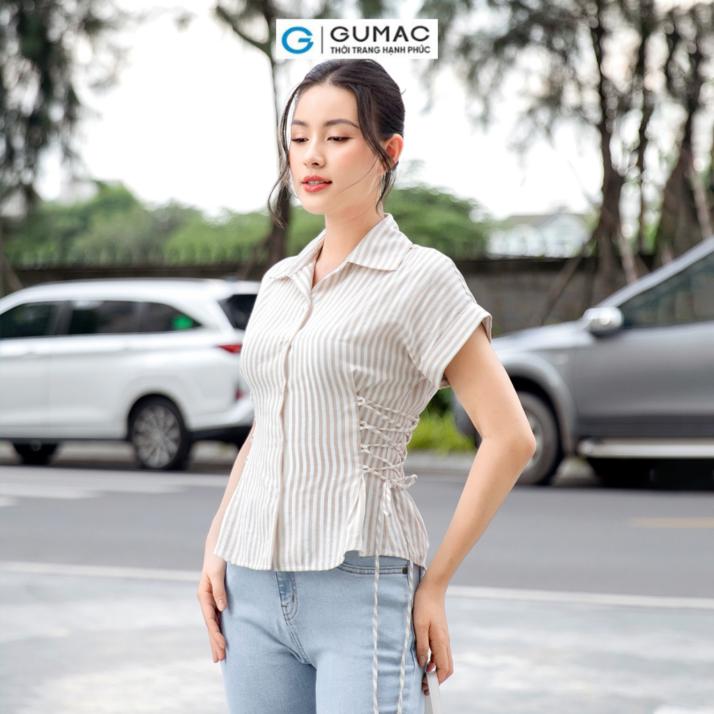 Áo kiểu nữ GUMAC AD09001 dáng peplum phối thắt dây eo
